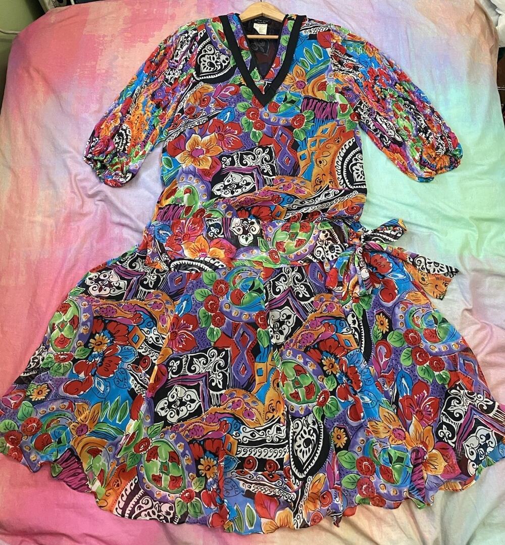 Vintage 80s Diane Freis 2 Piece Skirt Set OS Womens Sz M Floral Georgette Boho